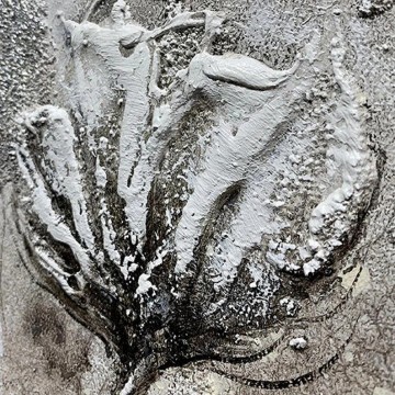 フラワーズ Painting - パレットナイフによるホワイトグレーのケシの花束の詳細の壁の装飾